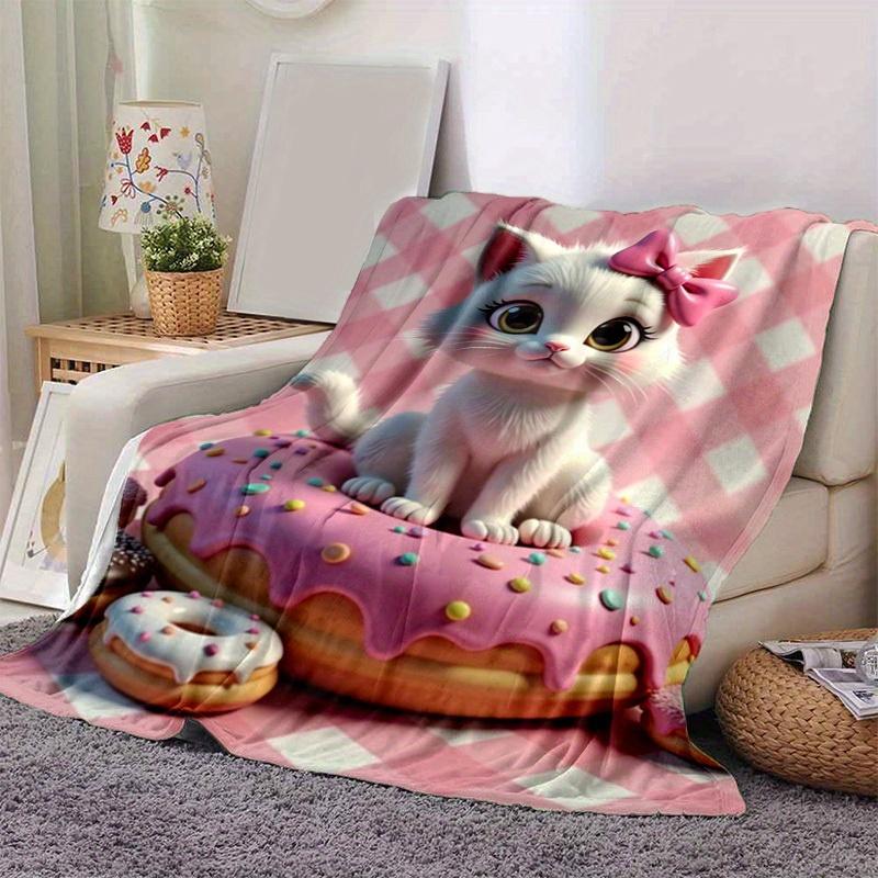 

1PC Seasonal Home Decorative Blanket, Cozy Throw for All Seasons, Perfect Birthday Gift for Cat Lovers - Adorable Kitten Design with Pink Bo 100x150cm