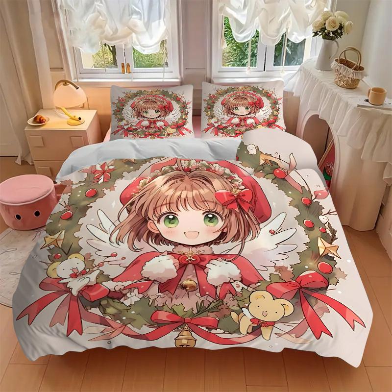 3pcs Cardcaptor Sakura Bedding Set - 1 Soft Quilt Cover + 2 Pillowcases, Machine Washable - Suitable for All Seasons, Perfect Gift for Famil