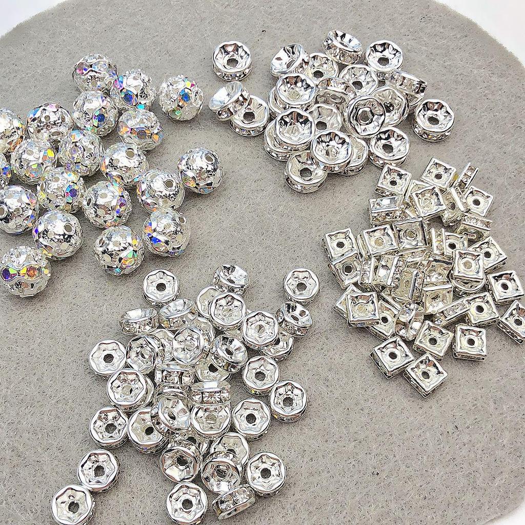 10pcs Hollow Rhinestone Spacer Beads for DIY Jewelry Making
