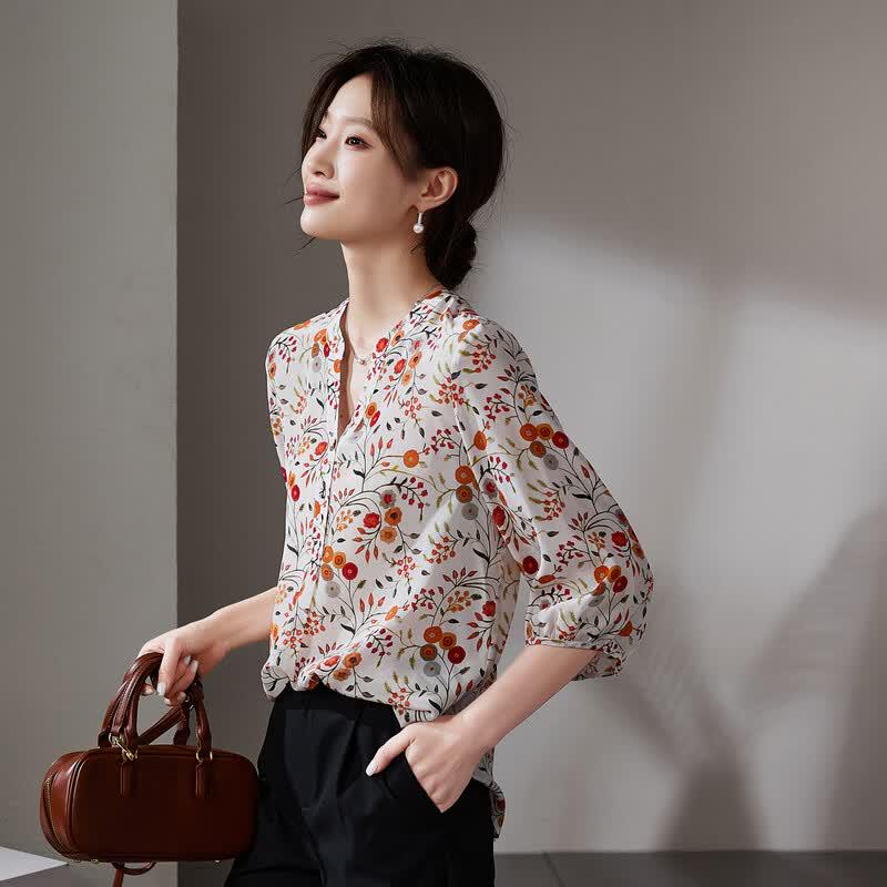 SOFSIL Women s 100% Silk Print V-neck Blouse XL