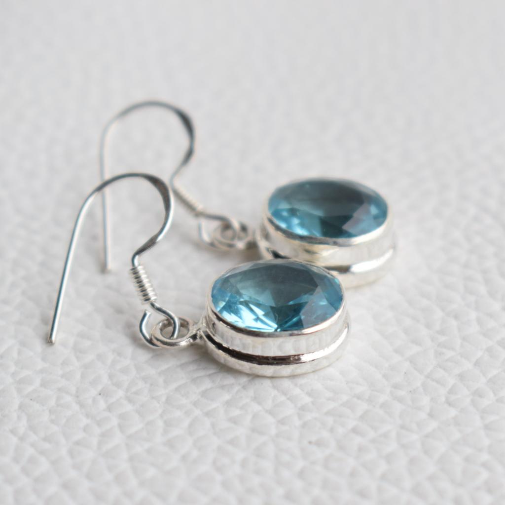 Blue Topaz Earrings, Natural Topaz Earring, 925 Sterling Silver Handmade Earrings, Oval Gemstone Earrings, Birthday Earring