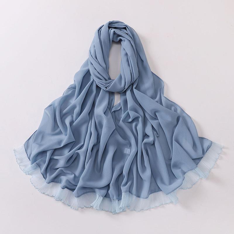 Fashion Muslim Modal Hijab Chiffon Shawls for Women Plain Soft Hijab Scarf Big Lace Trim Headscarf Islamic Turban Headband
