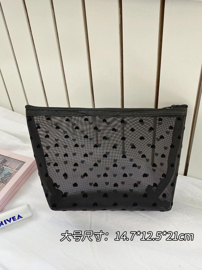 Nylon Mesh Zipper Cosmetic Bag Portable Travel Organizer Small Large Black Transparent Toiletry Pouch Makeup Storage Bags