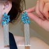 Luxury Silver Needle Diamond Flower Tassel Earrings Women's Style Premium Dinner Earrings Personalized Design Earrings