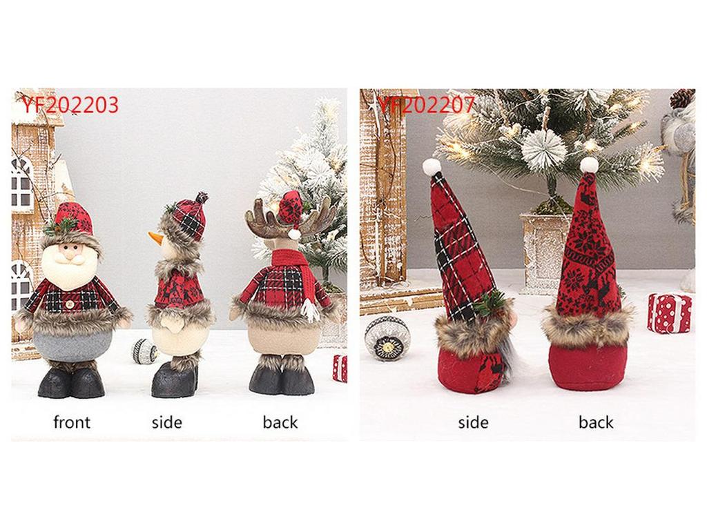 Păpușă Telescopică Plaid Roșu de Crăciun: Decorațiune Ornamentală Om de Zăpadă & Moș Crăciun