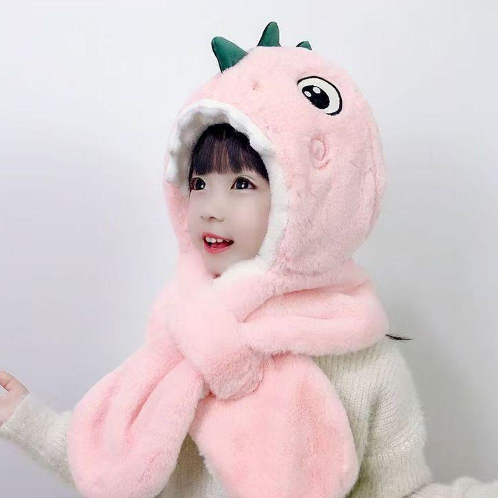 Thicken Plush Dinosaur Scarf Hat Set Keep Warm Plush Scarf Cute Winter Children's Hat  Outdoor