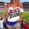 Women's Soccer Flag Print T-Shirt, Off-Shoulder, Short Sleeve, Tie Front, Round Neck