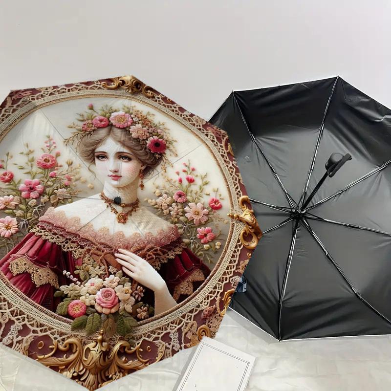 1PC Portrait Lace Umbrella-8-Rib Reinforced, Automatic Open, Lightweight & Durable, Cute Fashion Accessory for Outdoor-W9229