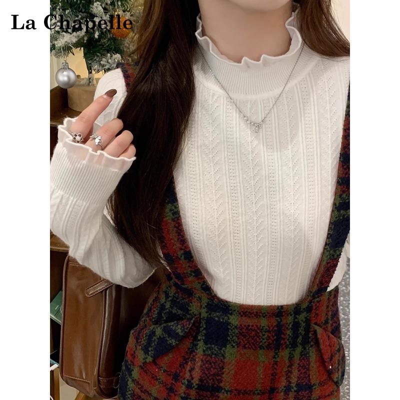 Lace bottoming shirt women's inner sweater new autumn white fungus edge knitted top