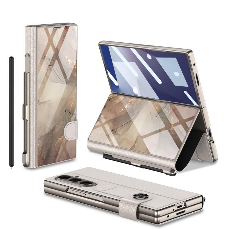 Galaxy Z Fold7 Flip Cover Case With Pen Slot Protective Leather Shell Men Stylish Foldable Phone Accessory