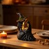 Handmade Dark Fantasy Figurine Luminous Witch & Raven with Mossy Tree Texture, Resin Gothic Halloween Garden Decor Statue LED Light for Home