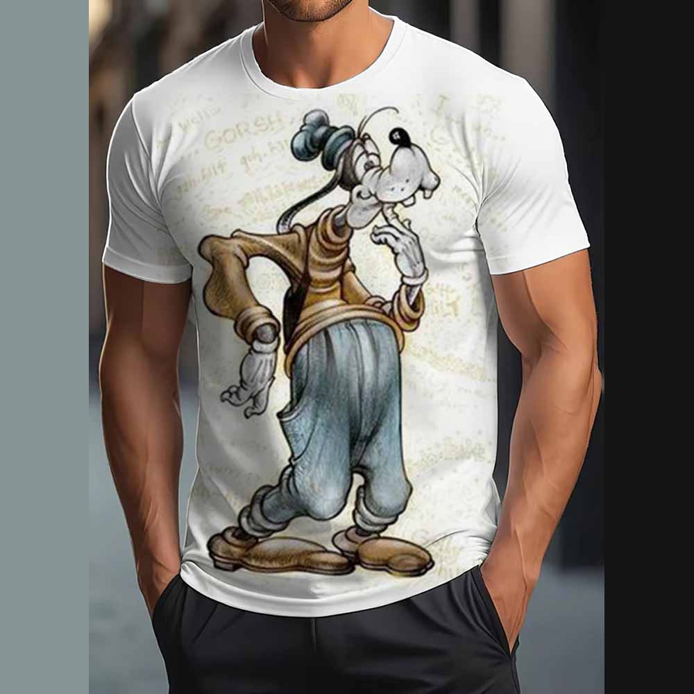 Vintage T-Shirt For Men Disney Goofy Fun Print Tee 3D Printing Casual Round Neck Shirt Harajuku Oversized Men's Clothing Tops
