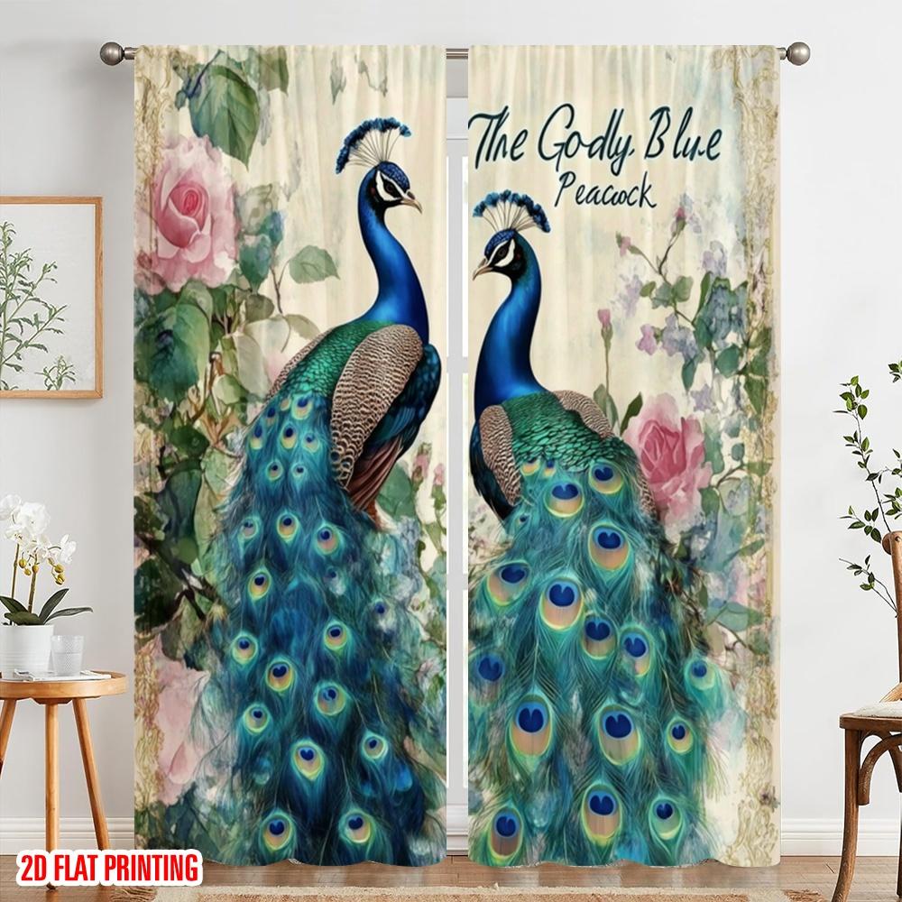 2 Stück, 2D-Flachdruck Minimalistische Vorhänge Majestätische Pfauen (2) Polyester (ohne Stange) Geschenke Verwendung für Schlafzimmer, Wohnzimmer,