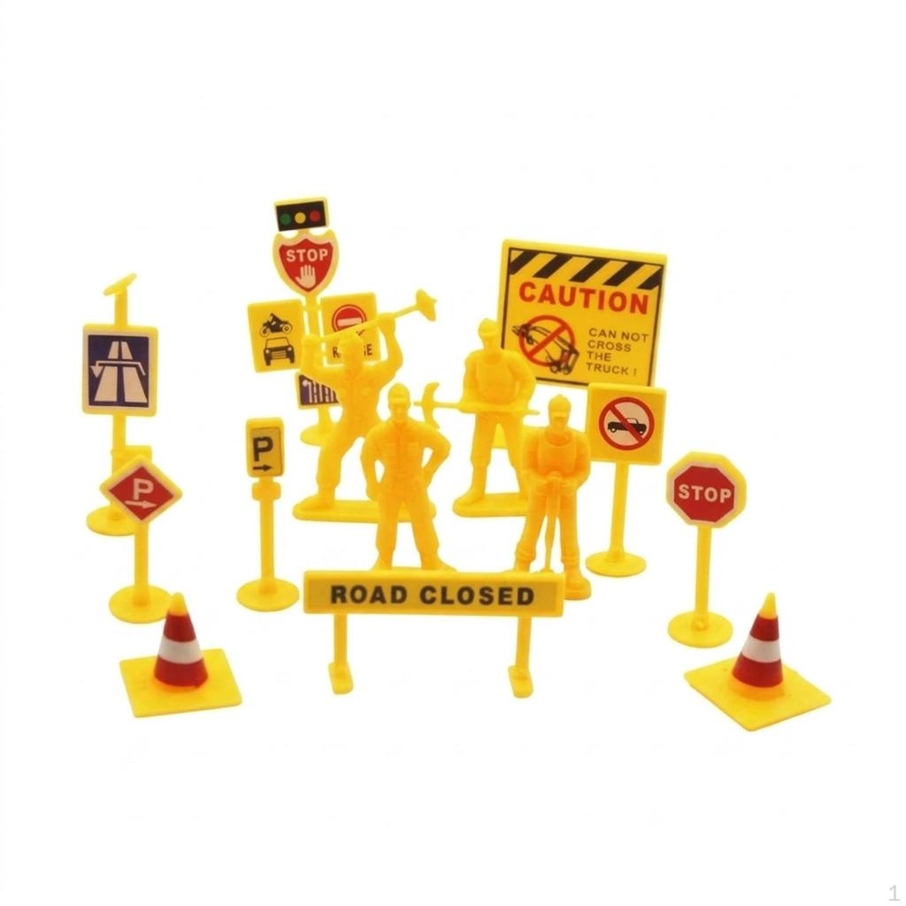 18 Stück Miniatur-Verkehrskegel und -Schilder Set Szene Bau Spielzeug Straßenschilder Kegel Ermutigt