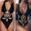 Damen-Badeanzug Neu Bikini Goldene Kette Bedruckter Badeanzug Europäischer und Amerikanischer Stil