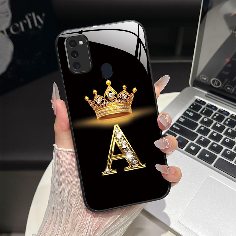 Für Samsung M21 M31 M21S M31S Hülle Modische Buchstaben Hartes Gehärtetes Glas Rückseitenabdeckungen Für Samsung Galaxy M30s M 31 M 21 Handyhülle