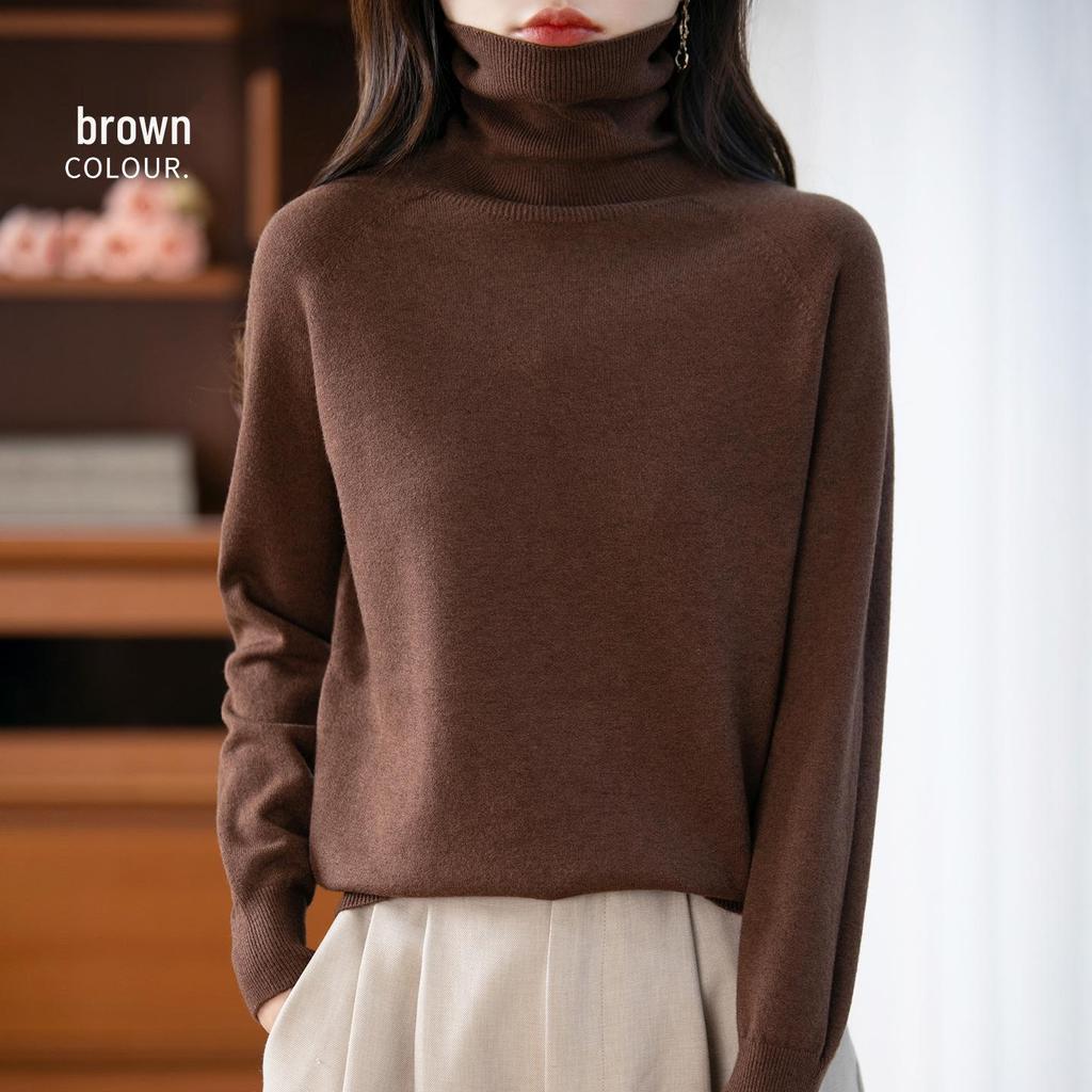 Pullover in pile lavorato a maglia a collo alto a maniche lunghe autunnale per donna