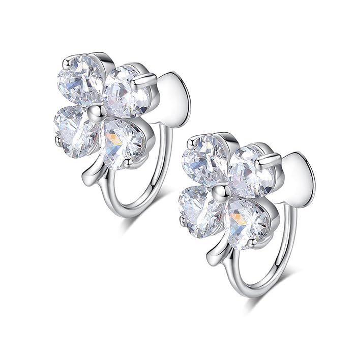 Clover Ear 925 Suitable for Metal Platinum Popular Gift for Women [Glam Jewelry] Four-leaf Earrings, Cuffs, Silver, Allergies, Finish, Zirconia,