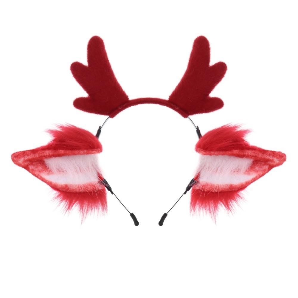Plush Antler Headband Xmas Elk Party Dress Up Deer Ear Hair Band Creative Simulation Reindeer Antler Hair Hoop Christmas Party