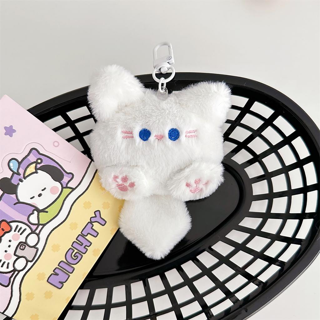 Cute Plush Long Tailed Cat Squeak Keychain Kawaii Cartoon Doll Toy Bag Pendant Key Ring Keyring Accessories For Women Girls