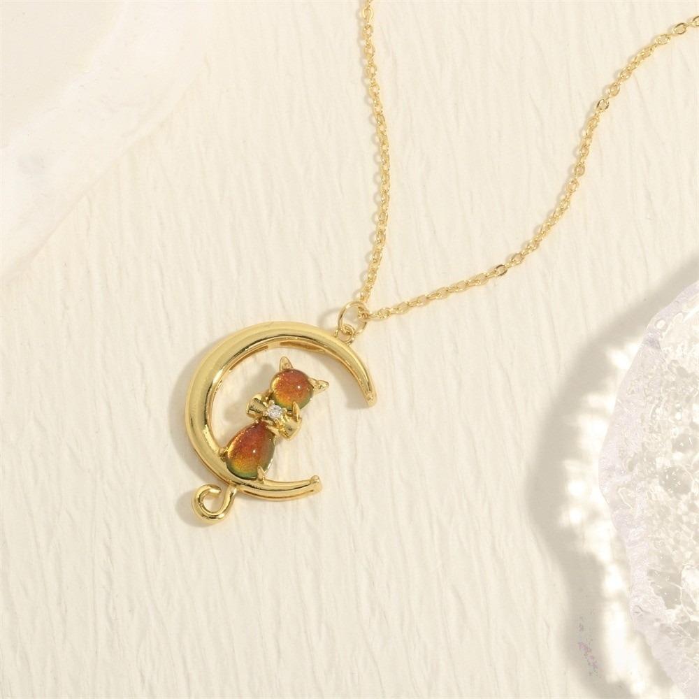 Zircon Crescent Moon Necklace Copper Gold Plated Link Chain Neck Chain Party Favors