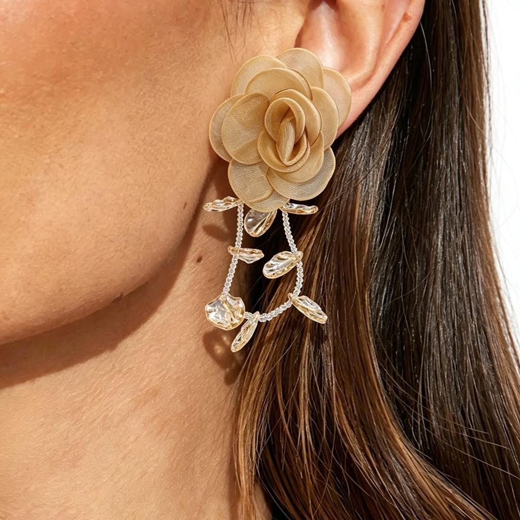E11891 temperament handmade flower stud earrings female sweet tassel long mesh flower earrings earrings
