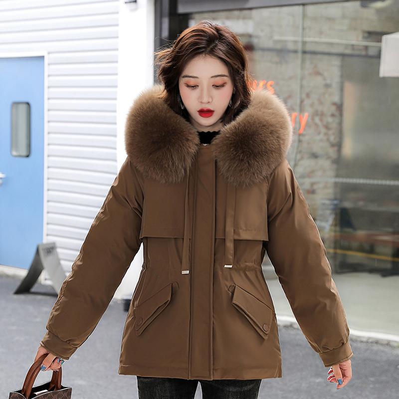 Short Parka Jacket Coat with Fur Collar 
