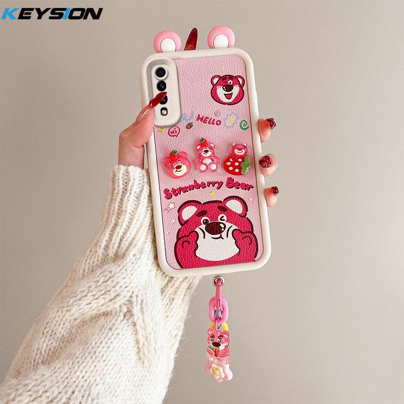 KEYSION Cute Ear 3D Cartoon Case for Samsung A50 A50S with Bracelet Soft Silicone Shockproof Phone Back Cover for Galaxy A30S