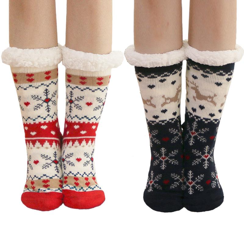 Winter Home Warme Socken Damen Thermo Warme Bodensocken Plüsch Weiche rutschfeste Bodenpantoffeln Kurze Socken Flauschige Hirsch Elch Bär Weihnachten Flauschige Socken Neues Geschenk