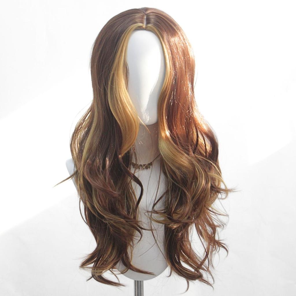 Brown Color-picked Long Curly Hair Mid-banged Chemical Fiber Synthetic Wig Holiday Party Birthday Party Daily Ware