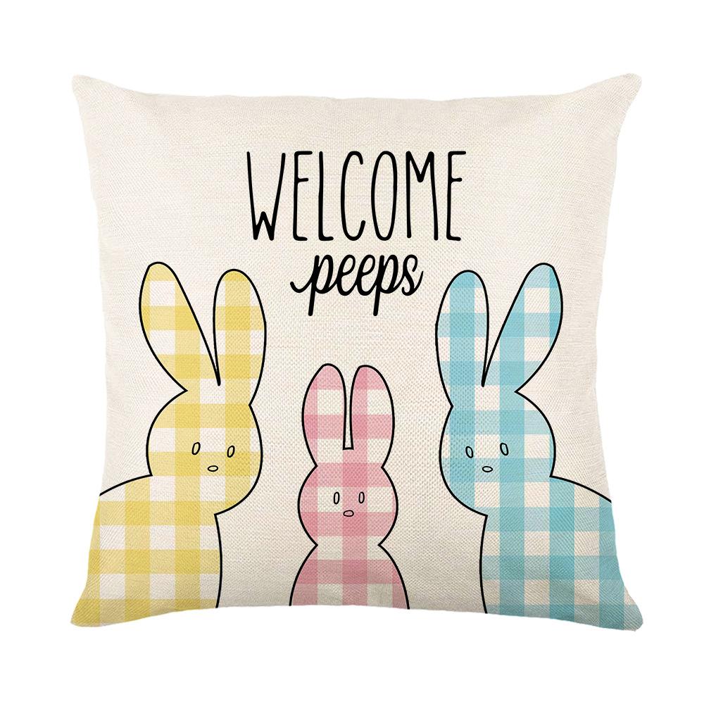Cartoon Black and White Check Rabbit Print Pillow Cover Home Living Room Cushion Cover Pillow Cover
