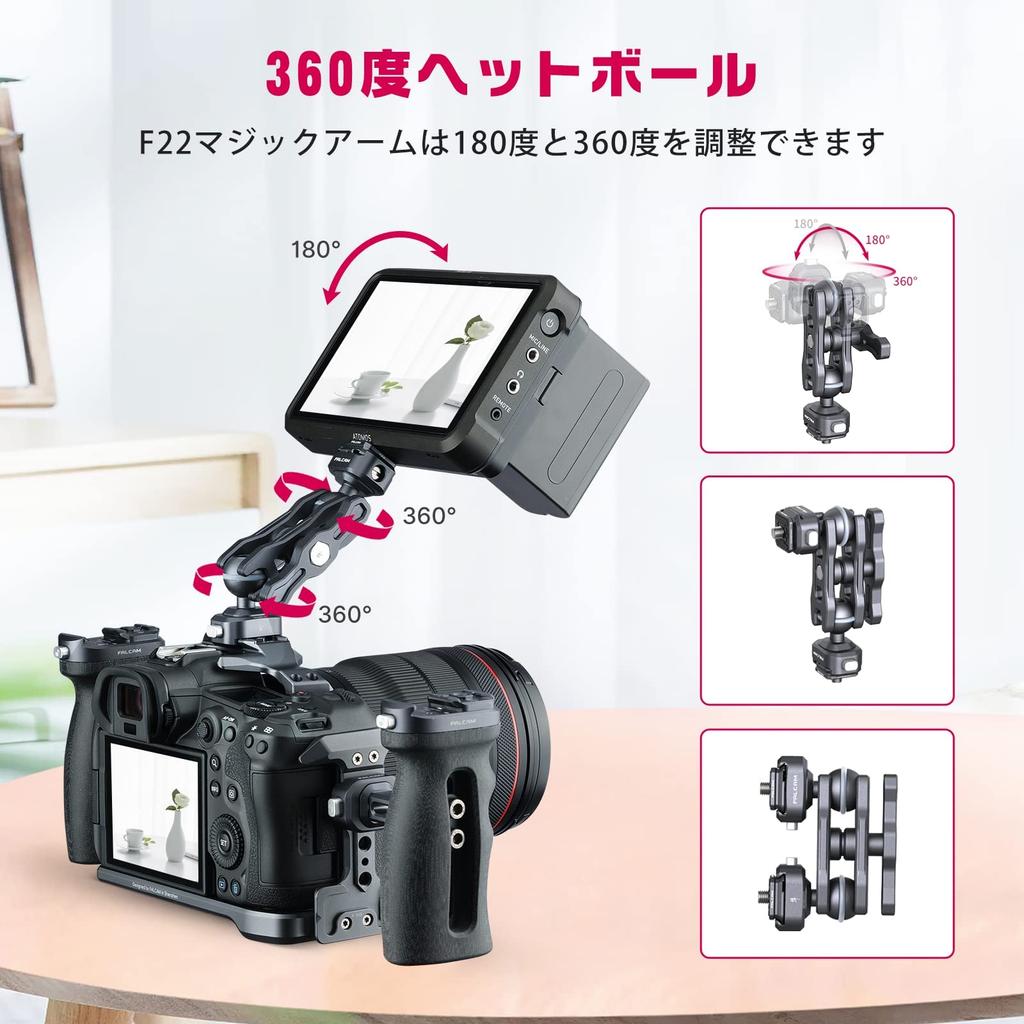 ULANZI F22 Magic Quick Release Double Ball Head with Adapter with Screws On Both Adjustable Monitor 5kg Weight Aluminum Alloy Compatible with LED Fill
