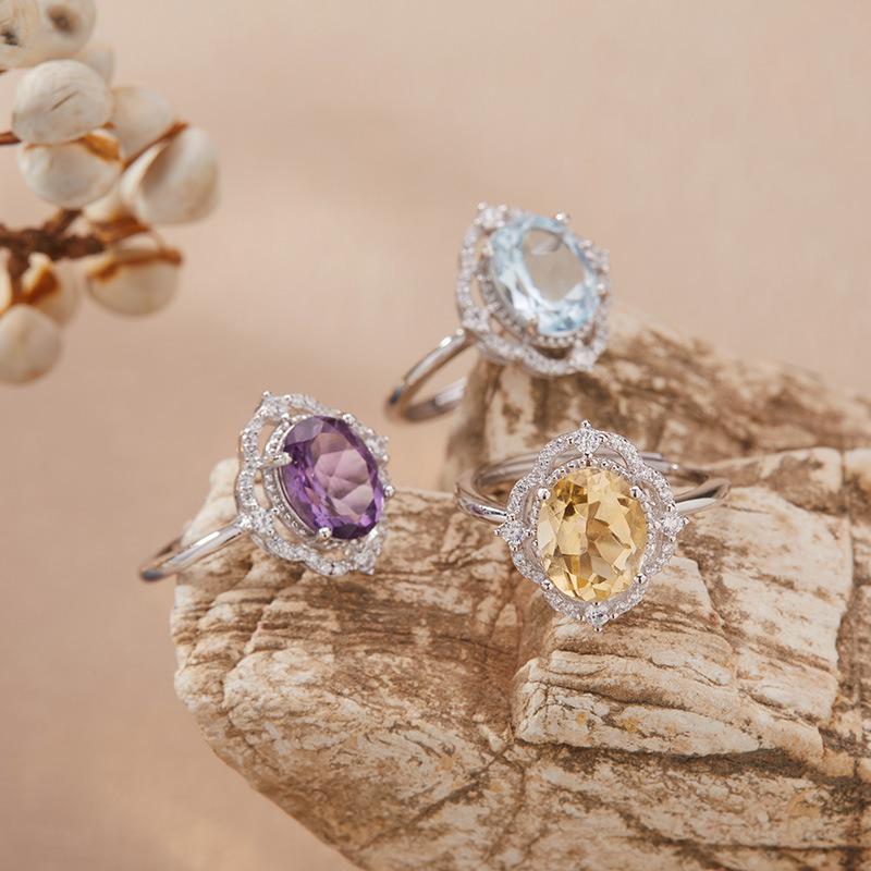 Natural Opal Amethyst Citrine Topaz Pendant Necklace Women'S Set S925 Sterling Silver Colored Jewelry