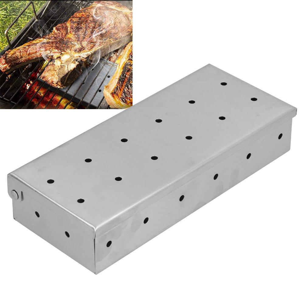 Silver Grill Accessory Rectangular Pellet Smoke Box Smoker Tube Barbecue Accessory Charcoal Grill