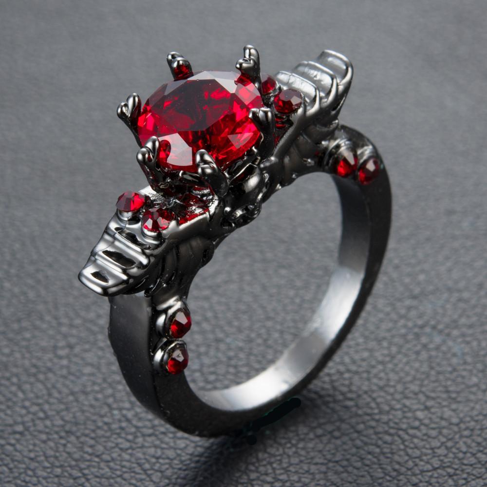 

New Style Black Gold Color Red Stone Fashion Ring Unisex Jewelry Couple Wedding Ring Inlaid Red Purple Stone Punk Drop Shipping 8