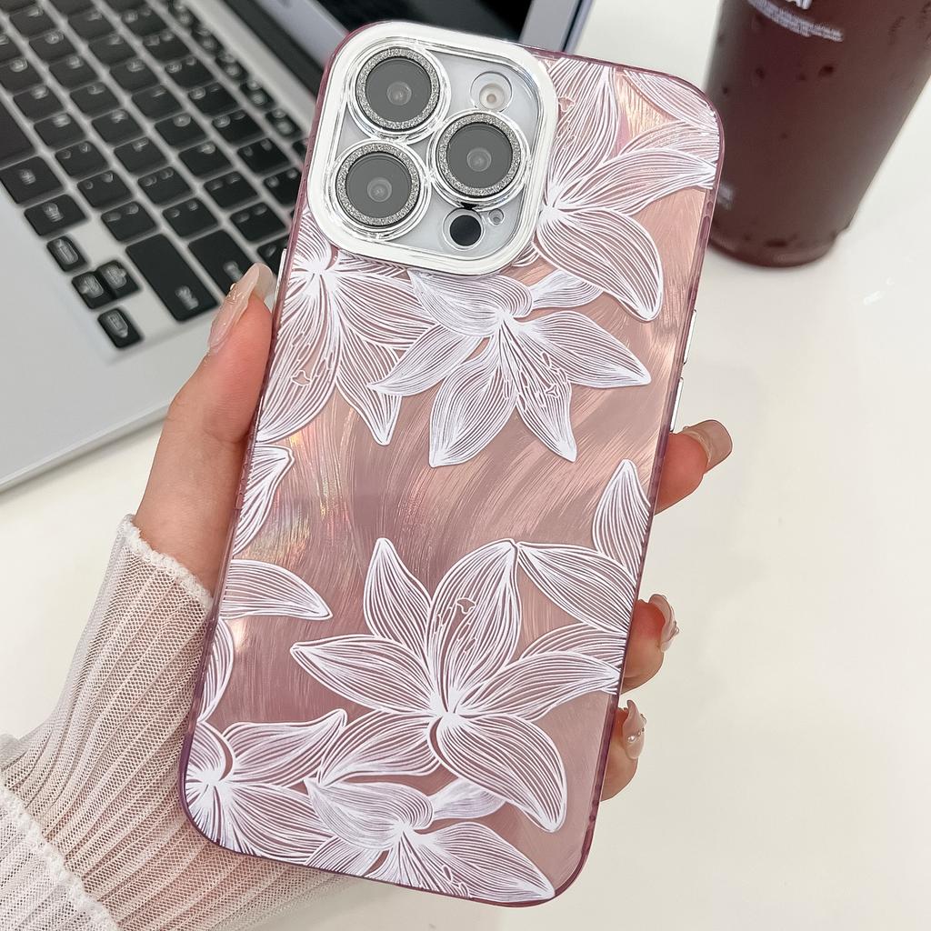 For iPhone 16 Pro Max Case Electroplated IMD TPU+PC Phone Back Cover with Glass Lens Film