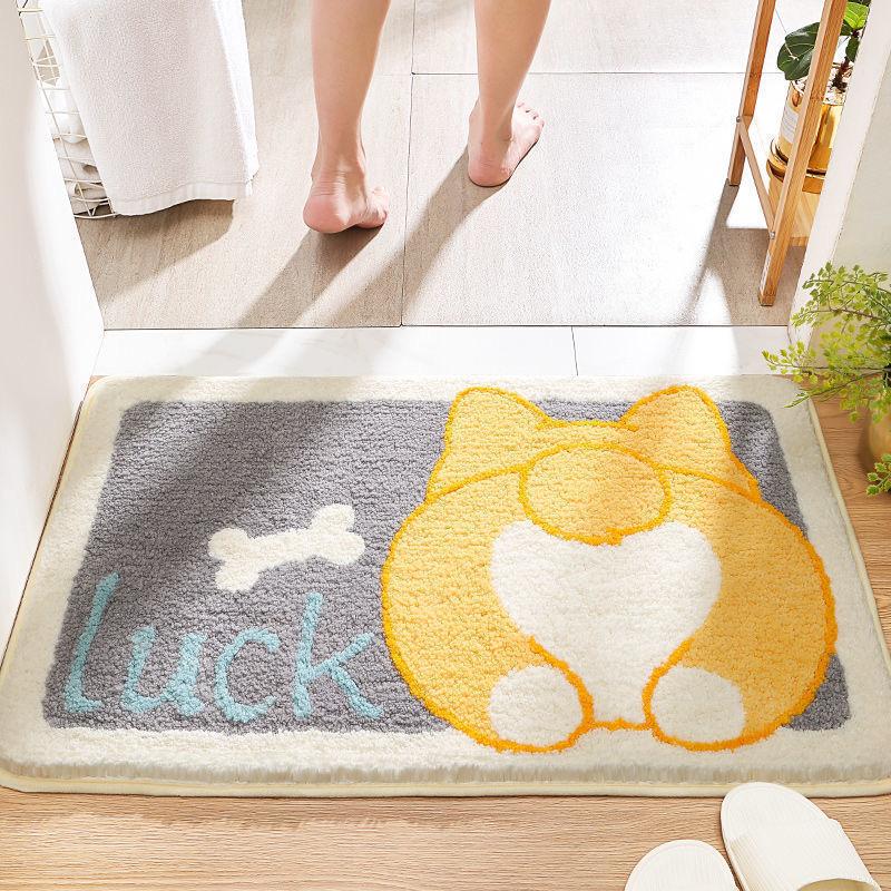VIKAMA Cartoon Cashmere Floor Mat Soft Non-Slip Bathroom Absorbent Floor Mat Family Toilet Entrance Door Mat Bedroom Carpet
