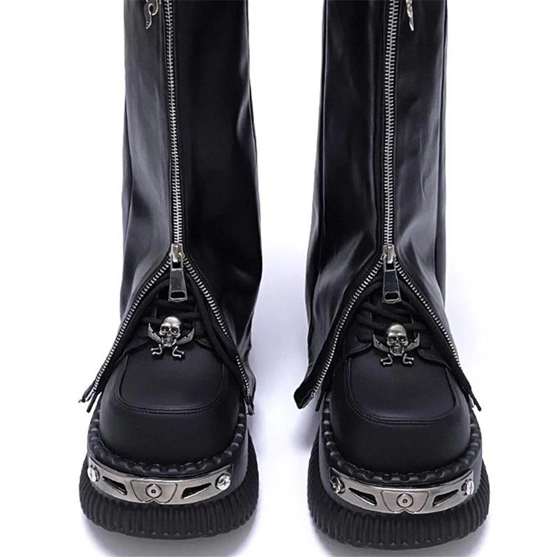 Metal Decoration Round Toe Thick Bottom Platform Chunky Heels Women Pumps Lace Up Black Ins Fashion Y2K Punk Street Ladies Shoes