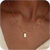Exclusive 18K Gold Vacuum-Plated Stainless Steel Engraved Square Pendant Necklace with Alphabet Letters