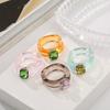 Chunky Resin Rings Candy Colored Transparent Square Rhinestone Inlay Comfortable Fit Fashion Jewelry for Girlfriend Gift