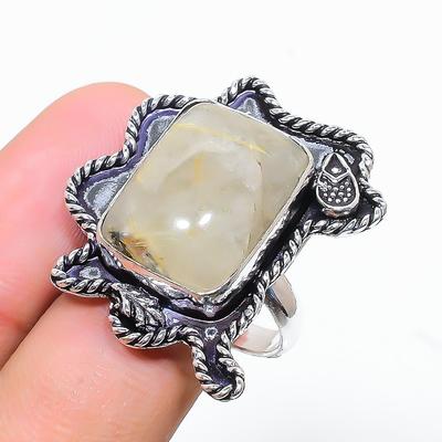 Přírodní zlatý rutil, drahokam, stříbro 925, dárkový prsten, velikost 8,5, r3z15