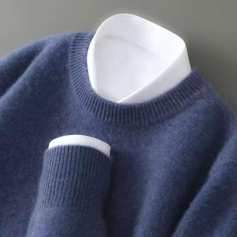 Men s Autumn/Winter Pure Wool Double-Strand Half-High Collar Soft Knitted Loose Pullover Sweater XXXL