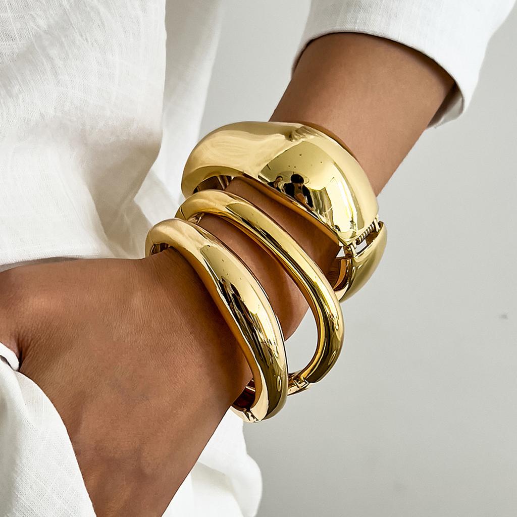 Exaggerated Irregular Metal Smooth Surface Bracelet, Design Sense Geometric Wide Surface Spring Bracelet Bracelet