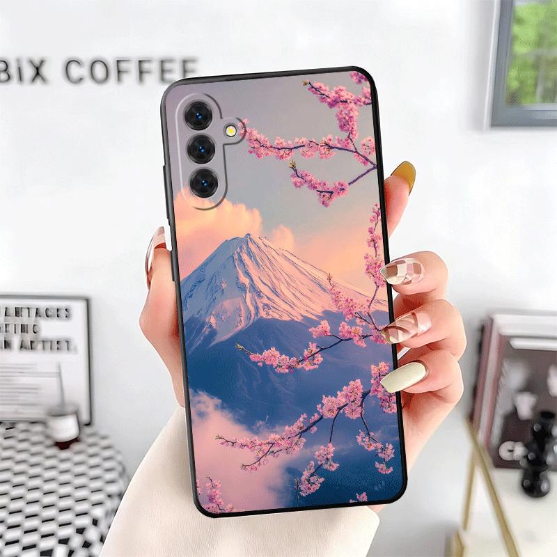 Japanese Pink Cherry Mount Fuji Soft Phone Case for Samsung A17 A37 A57 A16 A26 A36 A56 A15 A25 A35 A55 A14 A24 A34 A54 A13 A23