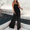 Spring New Women's Jumpsuit, Solid Ruched Bandeau Strapless Casual Commute Jumpsuit for Women, European American Style Outfit