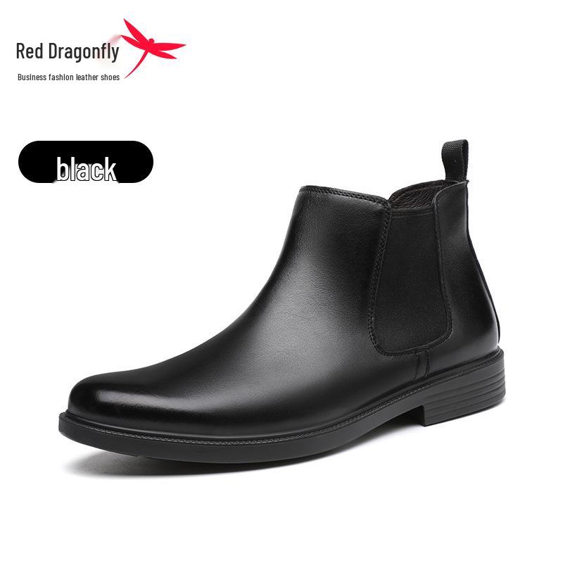 Red Dragonfly Men s British Style Winter Chelsea Ankle Boots with Plus Velvet, High-Top Leather, Martin Design, Genuine Leather. 42