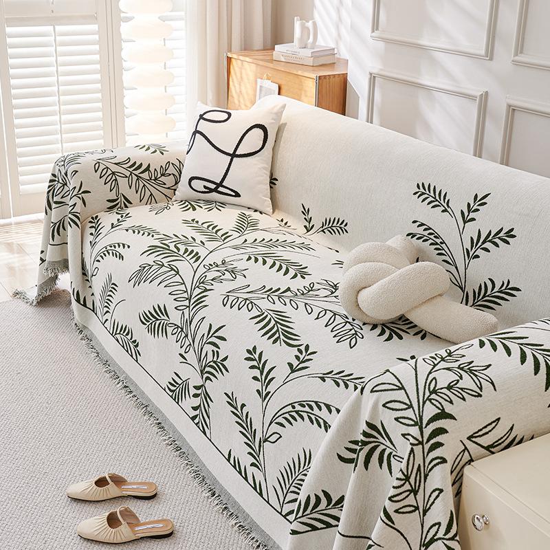 Chenille Full Coverage Sofa Cover with Leaf Pattern Premium Cushion for All Seasons