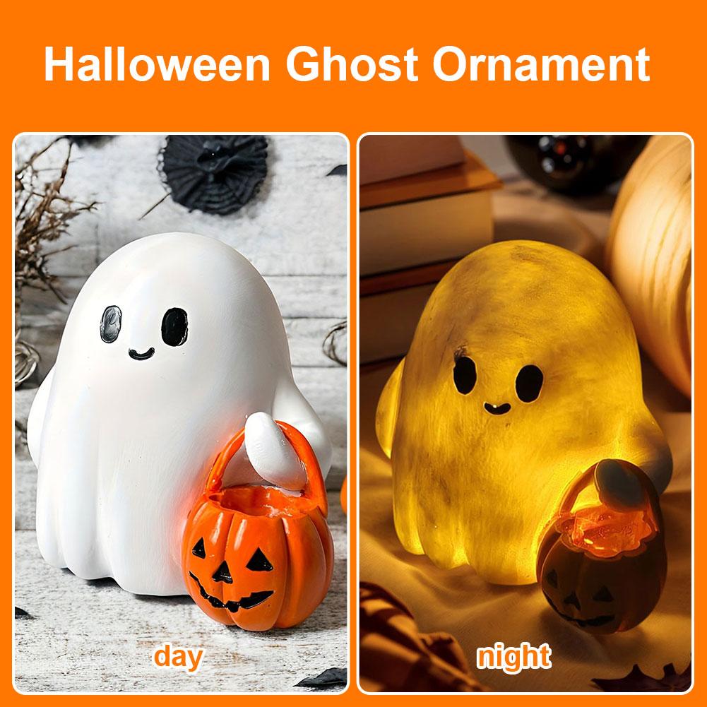Halloween Ghost Figurine with Pumpkin Cute Ghost Figurine Halloween Ghost Statue for Halloween Decorations Home Decor