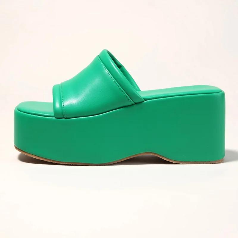 

Women Platform Wedge Slide Sandals Summer Outdoor Muffin Thick-sole Slippers Casual Slides for Office Nightclub Party Seasides 42 зелений
