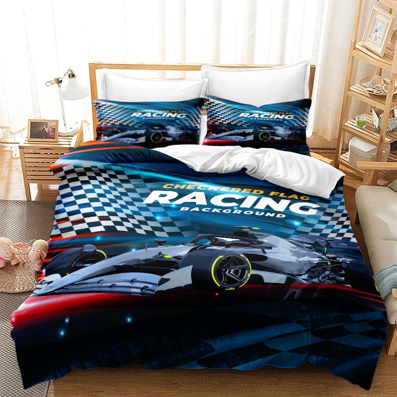 Set de lenjerie de pat cu imprimare pentru mașini cu viteză 3D Queen King Pat de o persoană de dimensiune completă Husă de pilota și husă de pernă pentru copii adulți Lenjerie de pat de uz casnic